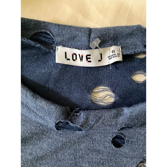 LOVE J Blue Blouse Top T-shirt w Holes Distressed Heels Shoes Pop Art Trendy S - Picture 5 of 13